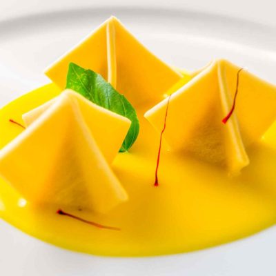 Crab ravioli with safron potato sauce-2